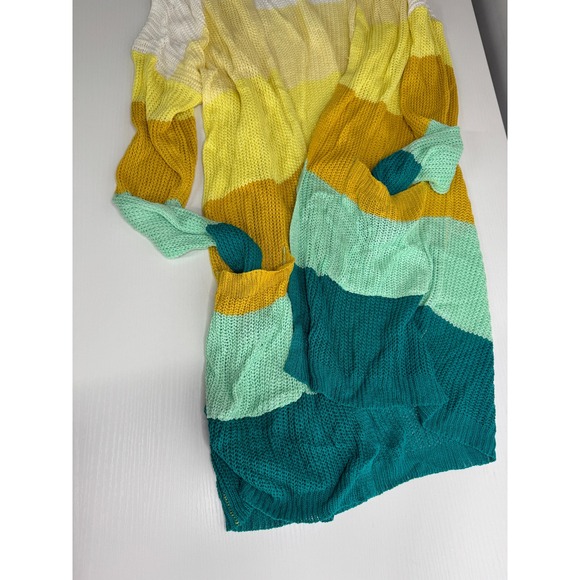 Striped Open Front Cardigan Sweater Pockets‎ Cozy Knit Colorful Womens - Picture 5 of 9